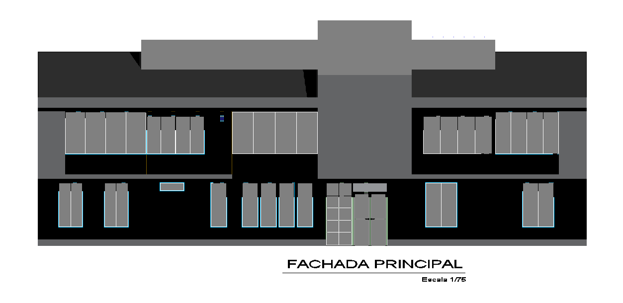 Front elevation of the hospital building is given in this 2D Autocad DWG drawing file. Download the 2D Autocad draiwng file.