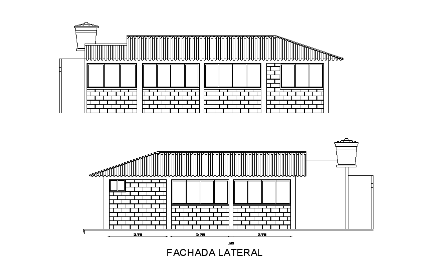 Front elevation of the house building is available in this Autocad drawing file. Download now.