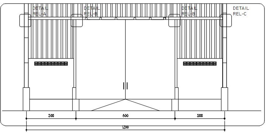 Front elevation of the industrial plant in AutoCAD 2D drawing, CAD file, dwg file