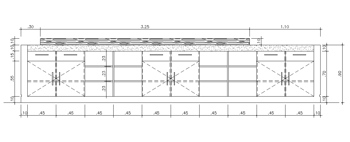 Front elevation of the kitchen entrance door interior detail drawing is given in this Autocad drawing file. Download now.