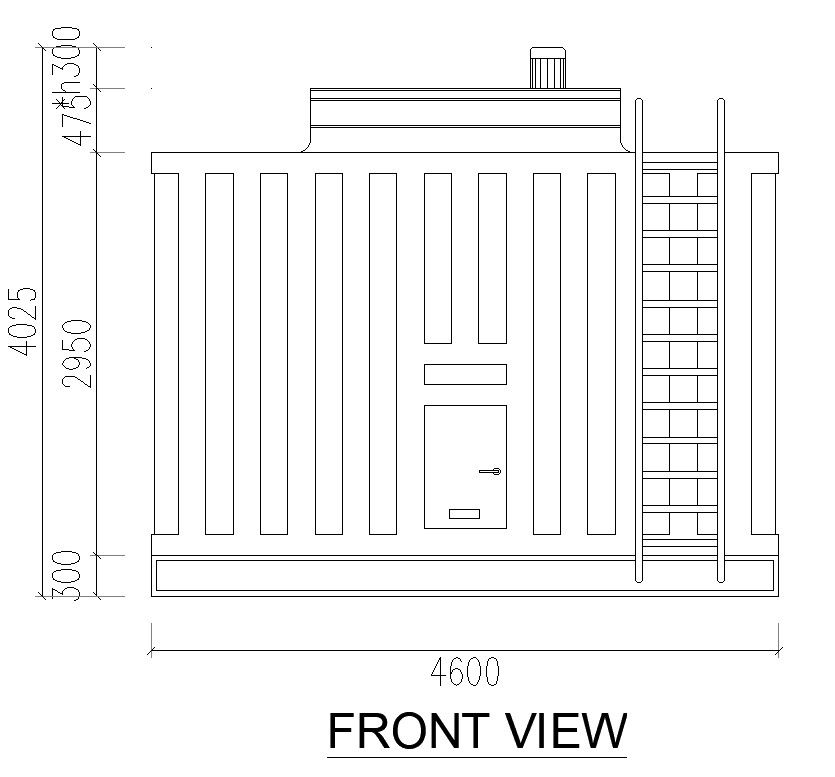 Front elevation of the machine in detail AutoCAD 2D drawing, CAD file, dwg file