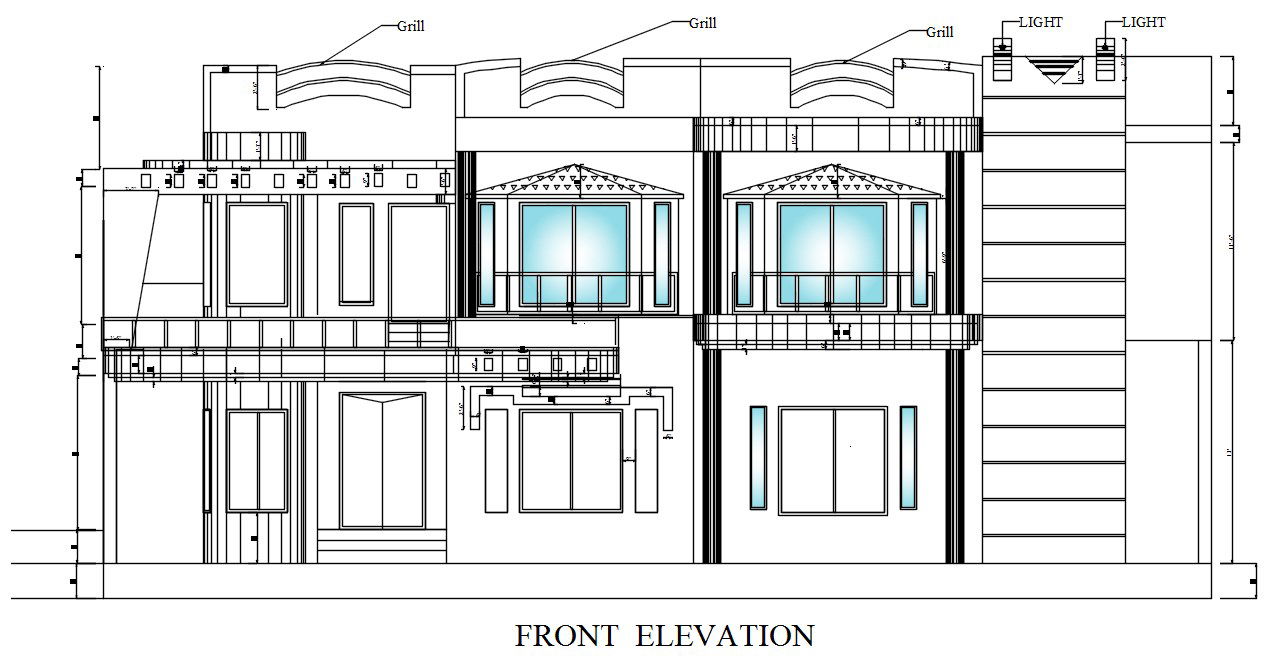 Modern House Front Elevation in AutoCAD DWG Format