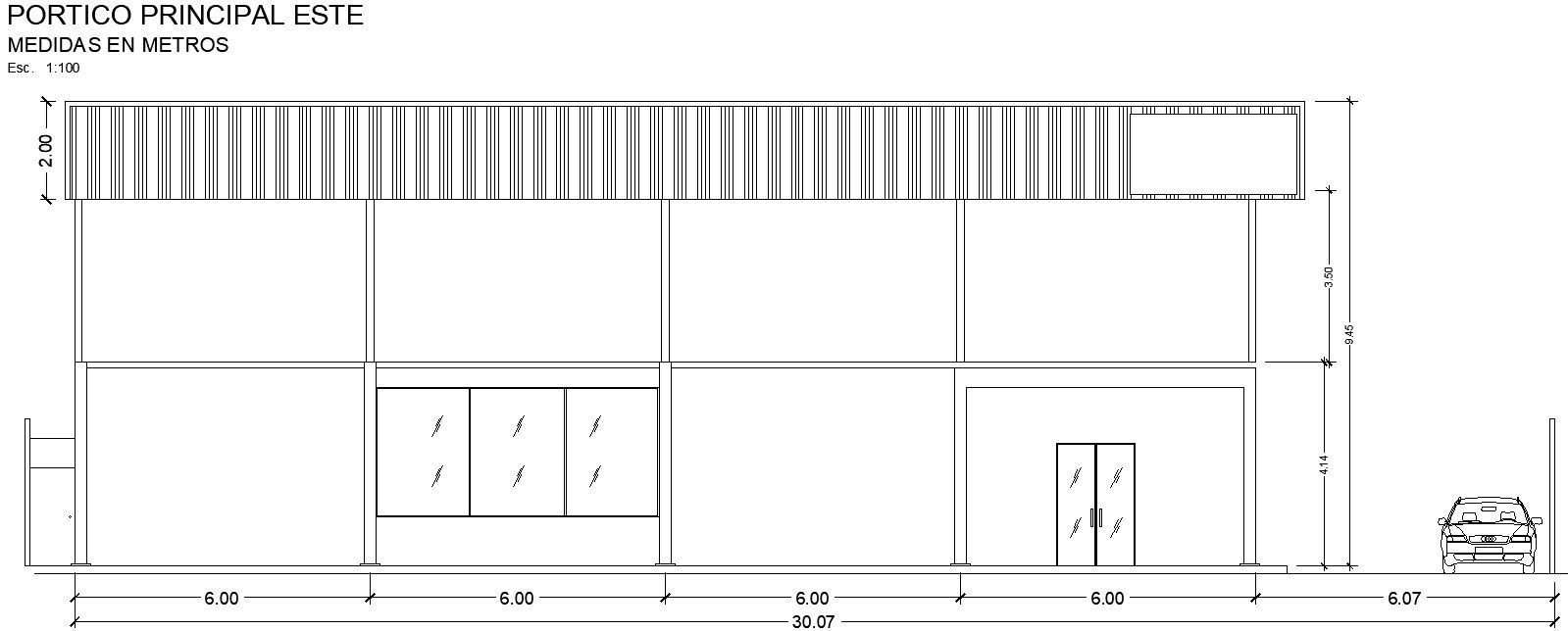 Front elevation of warehouse in detailing