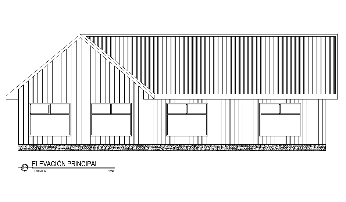 Front elevation view of 15x10m house building is given in the AutoCAD drawing model.Download now.