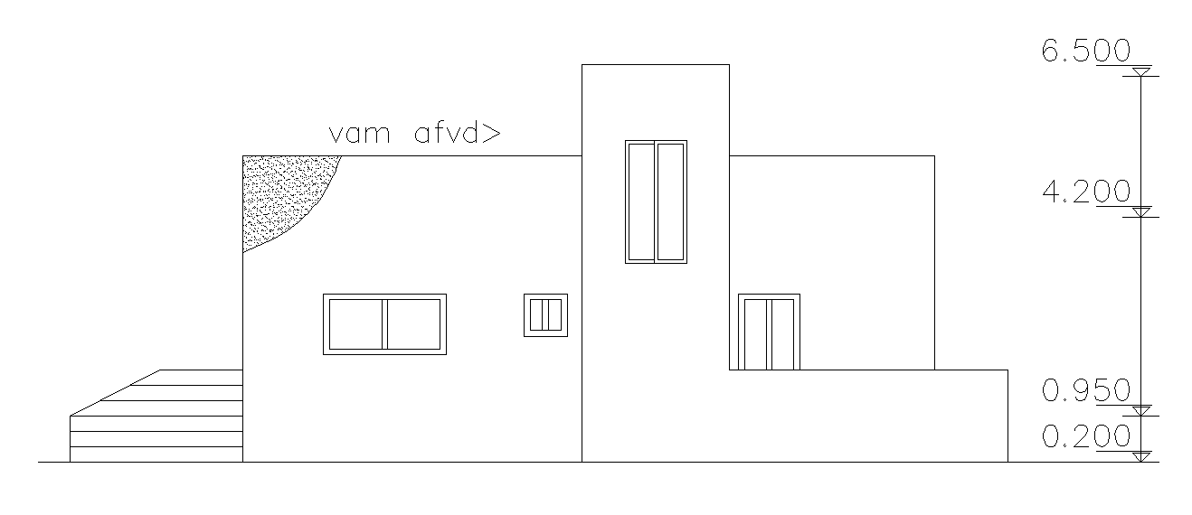 Front elevation view of 28’x48’ house is given in this AutoCAD drawing model.Download now.
