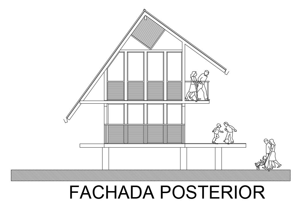 Front elevation view of 5x13m house building is given in this Autocad drawing file.Download now.
