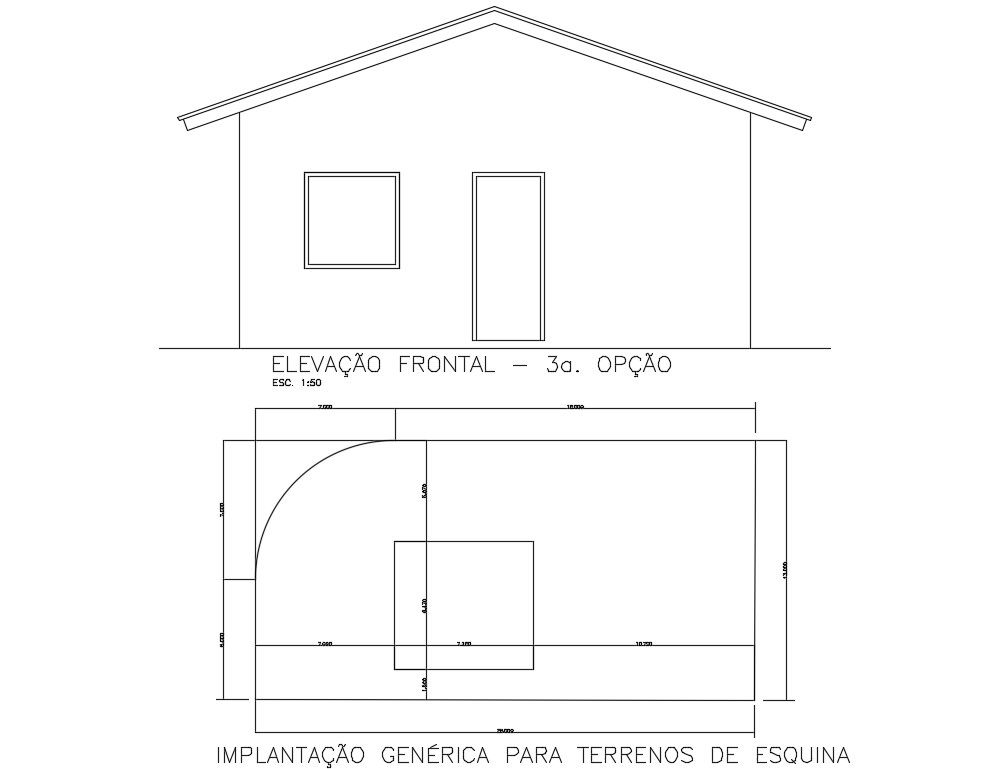 Front elevation view of 62’x72’ house building is given in this Autocad drawing file. Download load the Autocad 2D file.