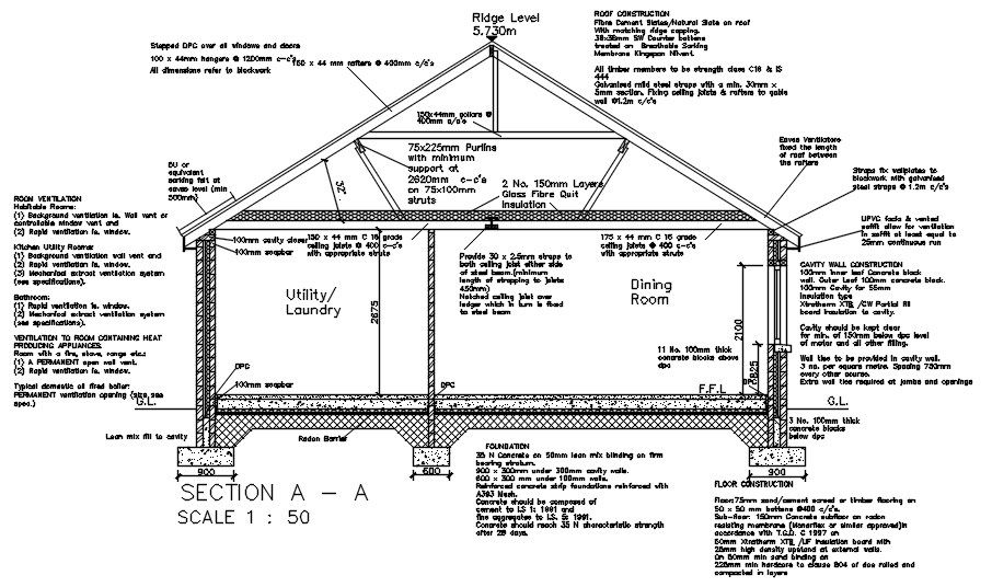 Front section details of a house in AutoCAD, dwg file.