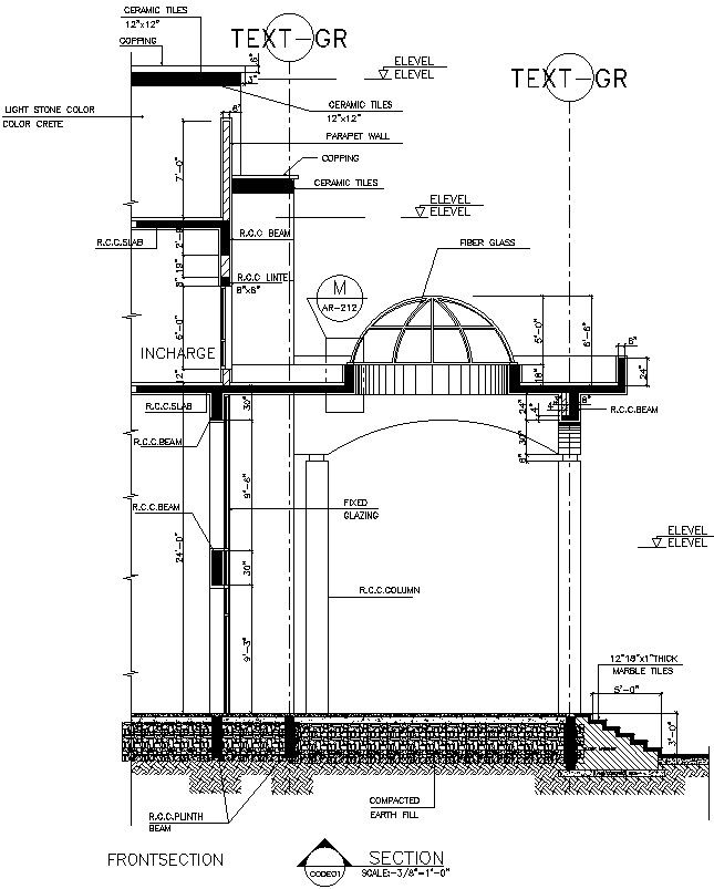 Front section of Foyer in Educational building in AutoCAD, dwg file.