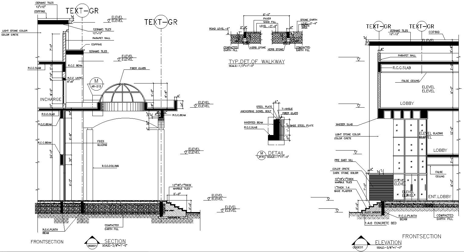 Front section of walkway in AutoCAD, dwg file.