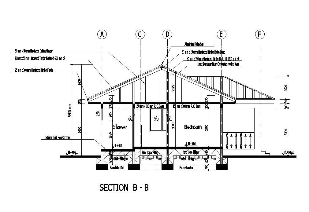 Front section view of 11x11m house plan is given in this Autocad drawing file. Download now.