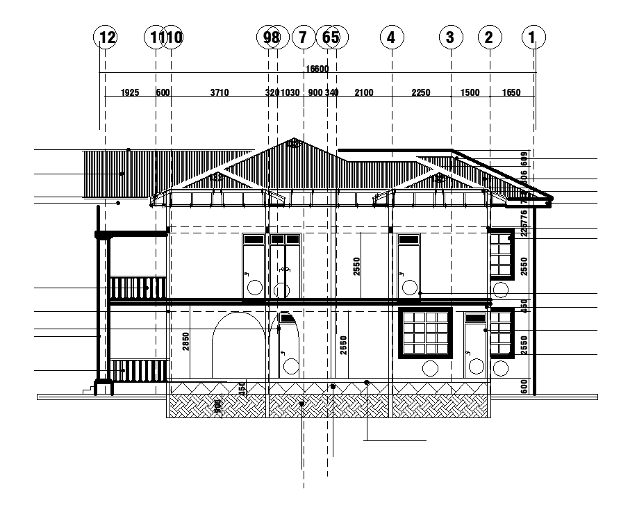 Front section view of 18x17m house plan is given in this Autocad drawing file. Download now.