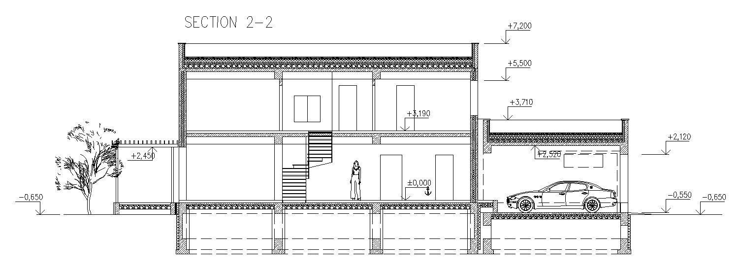Front section view of 20x9m residential house building is given in this AutoCAD drawing model.Download now.