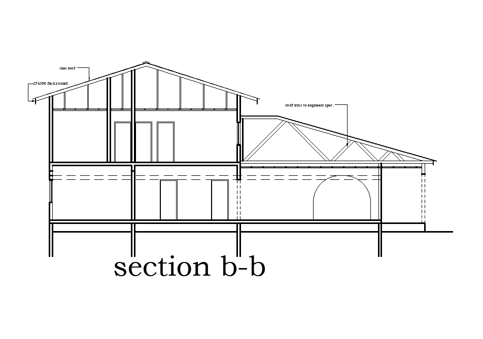 Front section view of 25x27m house plan is given in this Autocad drawing file.Download now.