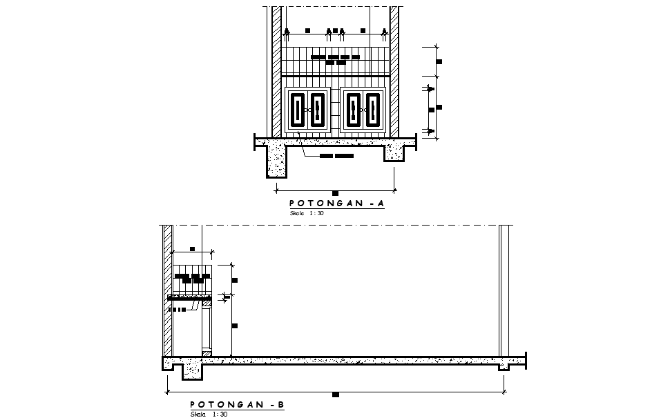 Front section view of 3x3m toilet building is given in this Autocad drawing file. Download now.