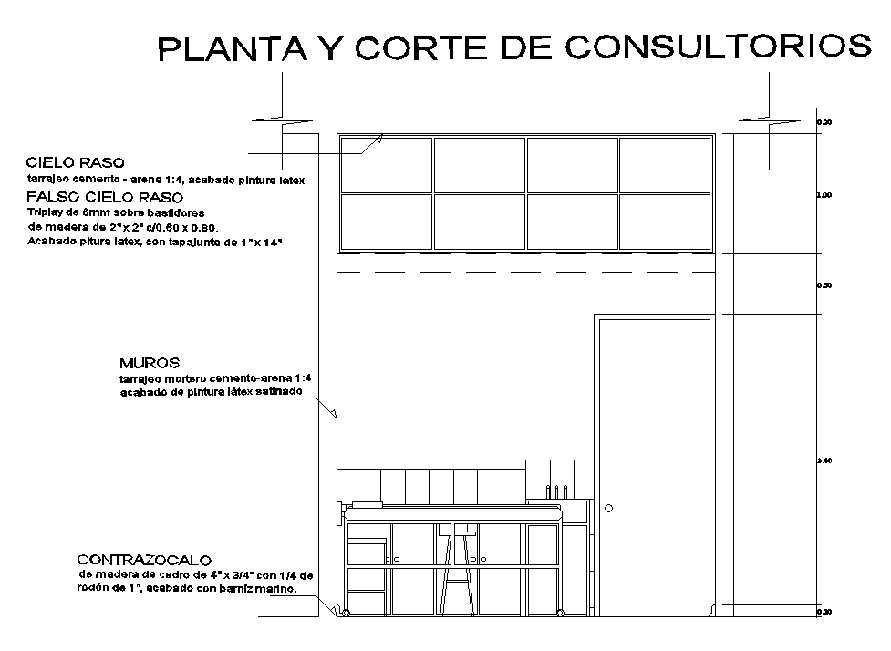 Front section view of 4x6m Laboratory consulting room is given in this AutoCAD model. Download now.