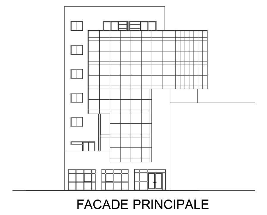Front section view of 9x13m bank building is given in this Autocad drawing file.Download the Autocad model.