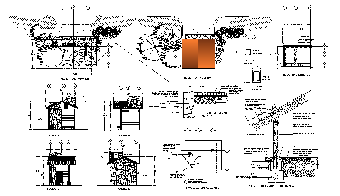 Front section view of the children’s game park building is given in this Autocad drawing file.Download now.