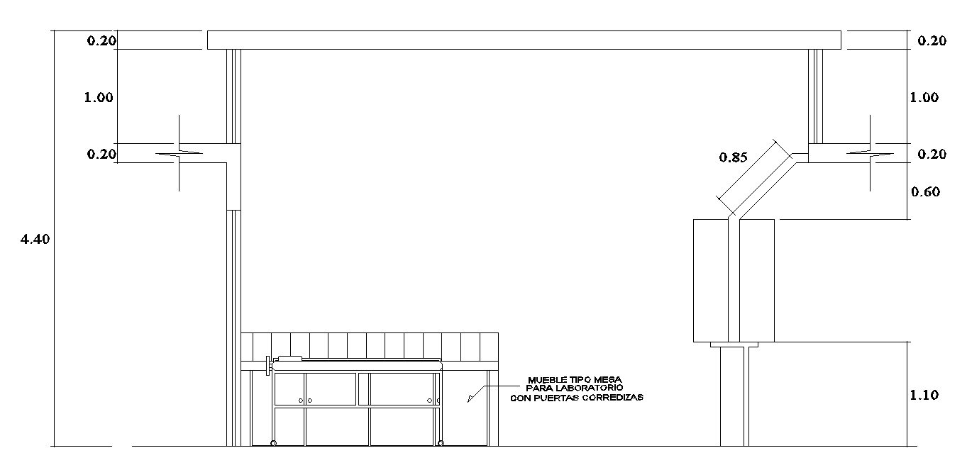 Front section view of the hospital laboratory room is given in this AutoCAD file. Download now.
