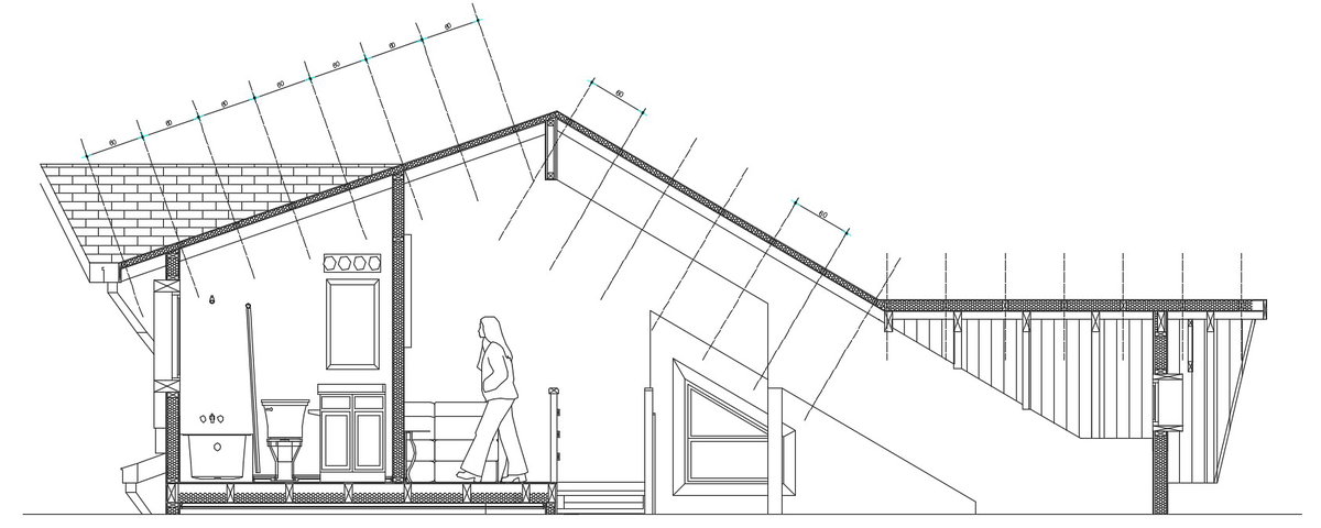 Front section view of the walk way cum interior design is given in this Autocad drawing file. Download now.
