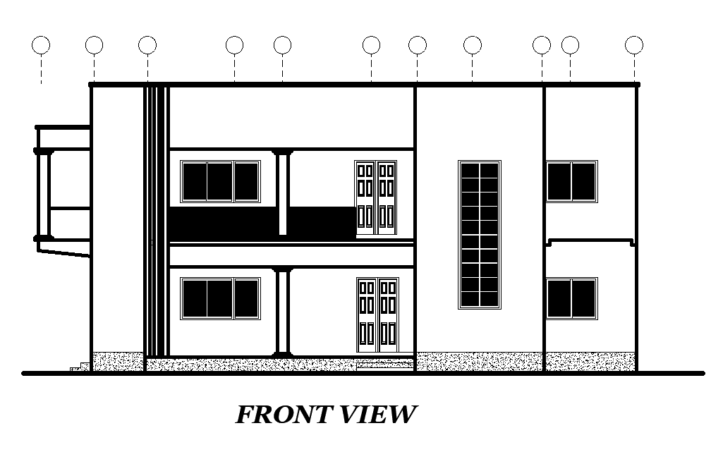 Front side elevation of the house plan is given in this Autocad drawing file. Download now.