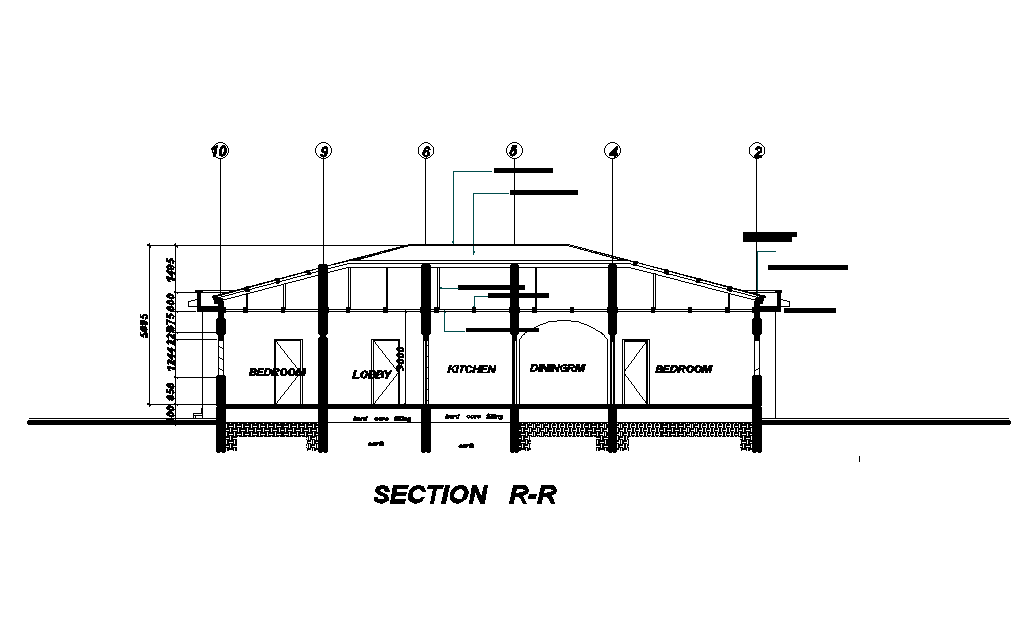Front side section view of 18x14m house plan is given in this Autocad drawing file. Download now.