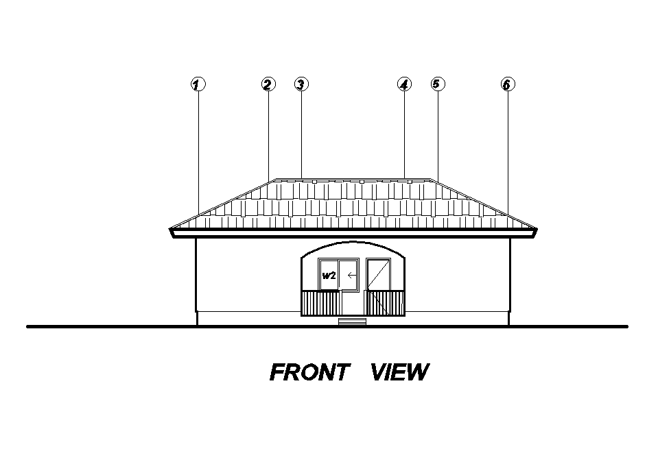 Front view of 11x6m house plan is given in this Autocad drawing file.