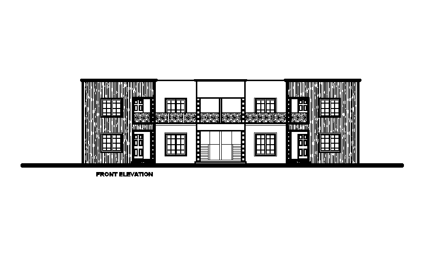 Front view of 23x13m twin house plan is given in this Autocad drawing file. Download now.