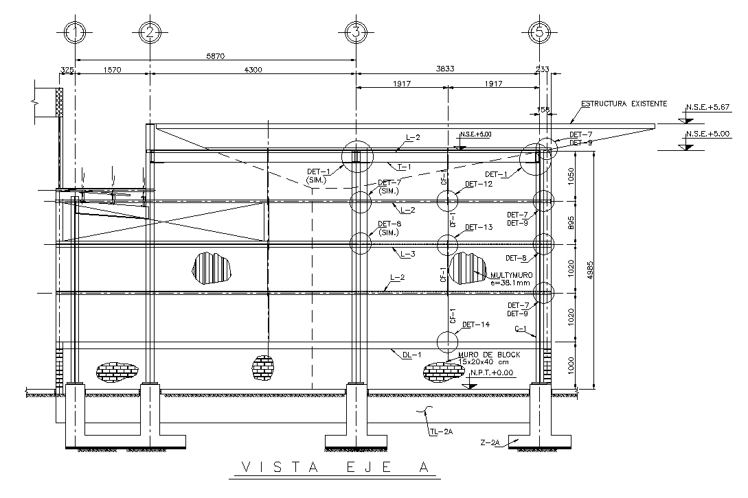 Front view of 8x10m home construction section view is given in this AutoCAD model. Download now.