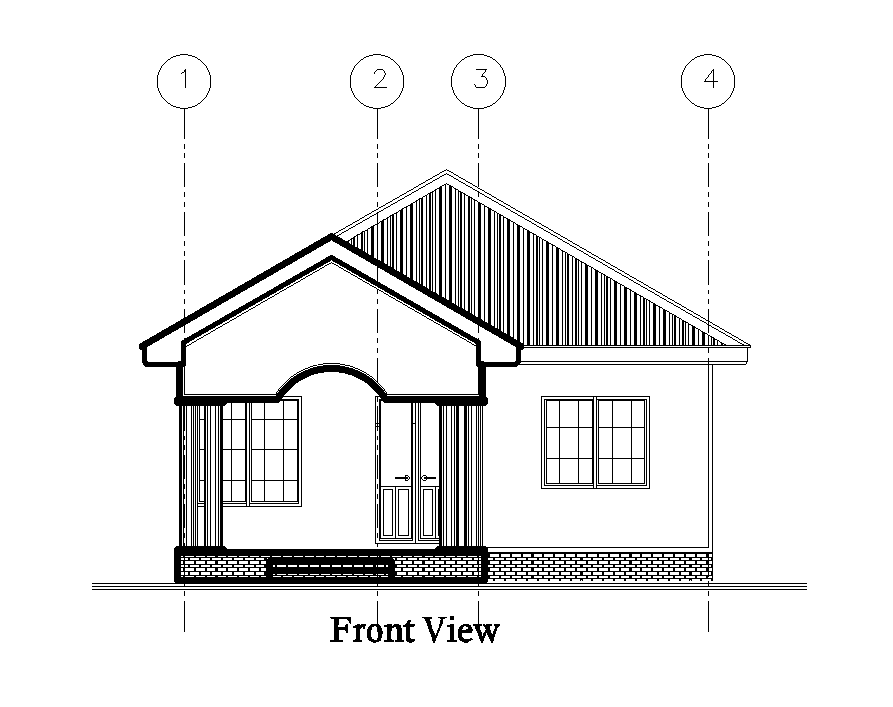 Front view of 8x12m residential house plan is given in this Autocad drawing file. Download now.