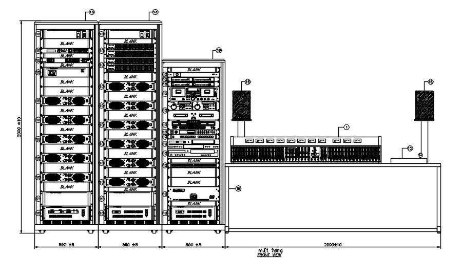 Front view of AV rack system in detail AutoCAD drawing, dwg file, CAD file