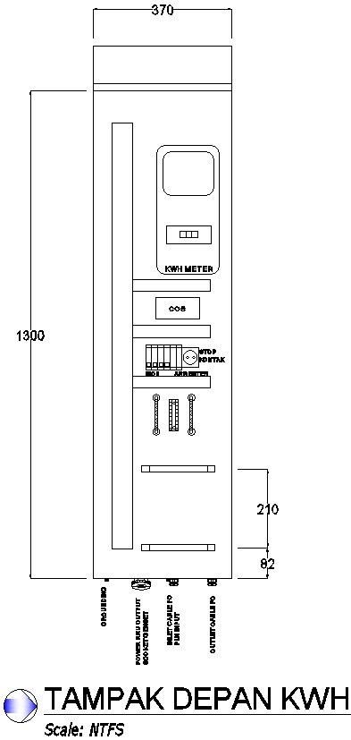 Front view of electric pole with detail AutoCAD drawing, dwg file, CAD file