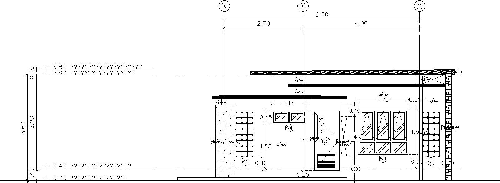 Front view of house design in AutoCAD 2D, dwg file, CAD file