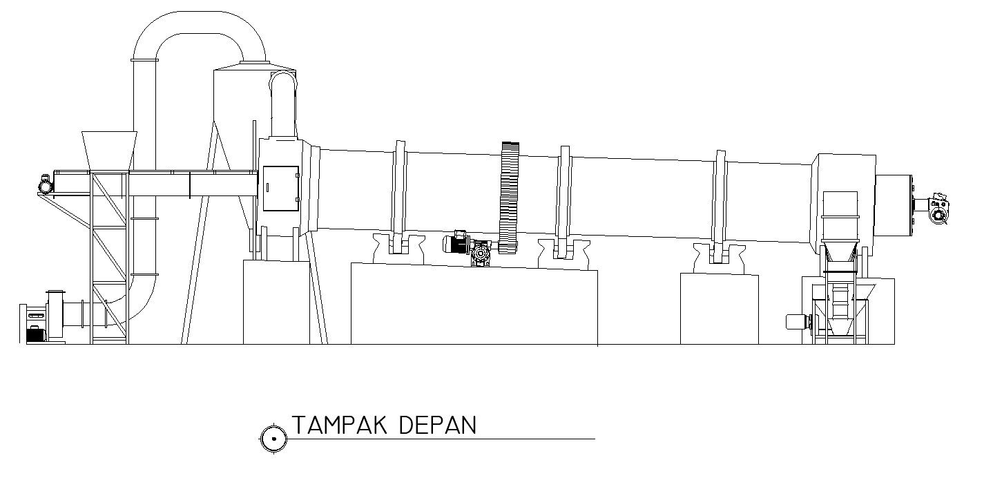 Front view of incinerator machine in AutoCAD 2D drawing, CAD file, dwg file