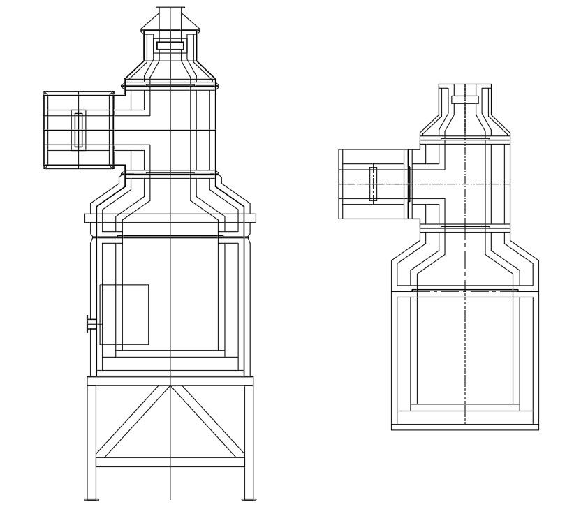 Front view of incinerator machine in detail AutoCAD 2D drawing, CAD file, dwg file