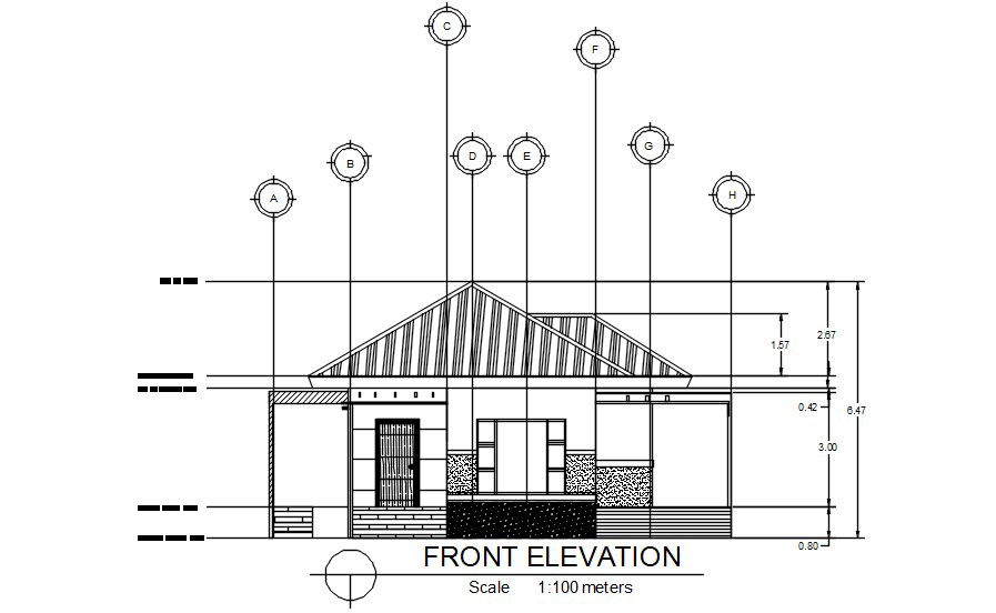Front view of small house Elevation details is given in this AutoCAD DWG drawing. Download the AutoCAD 2D DWG file.