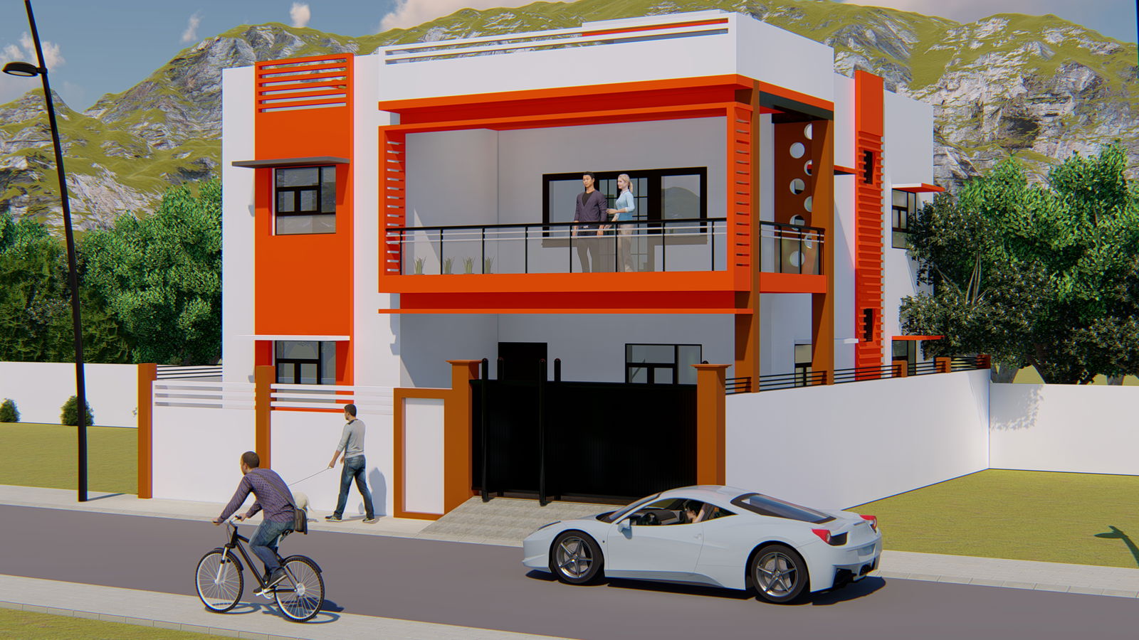 Front view of the wonderful 3D home design is given in this Revit file. Download now.