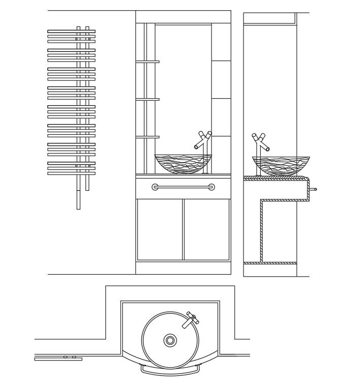 Front view plan of the wash basin is given in this Autocad drawing file. Download the Autocad file.