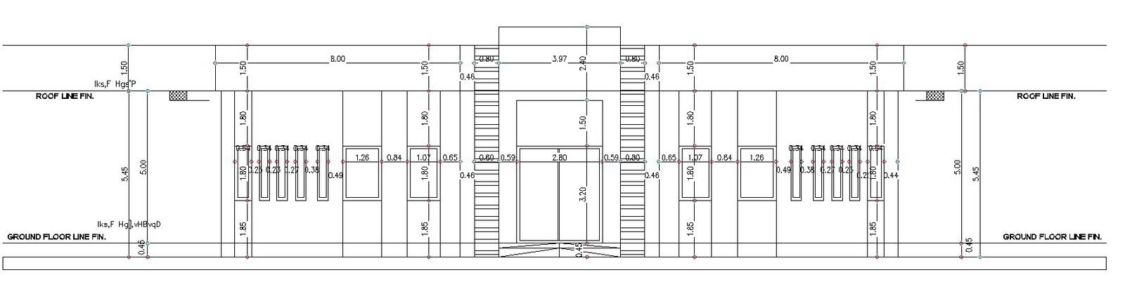 Front wall elevation of toilet-bathroom area in detail AutoCAD 2D drawing, CAD file, dwg file
