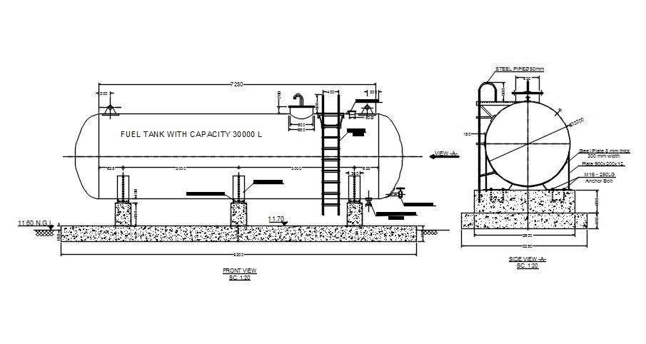 Fuel tank design in AutoCAD 2D drawing, dwg file, CAD file