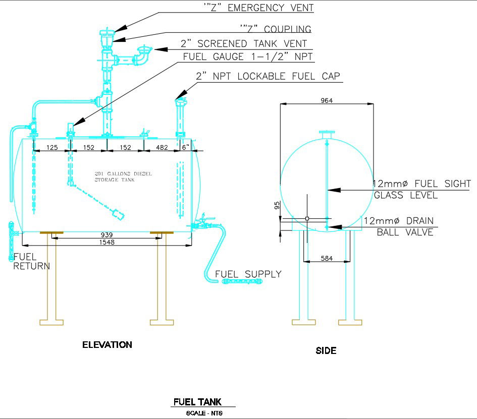 Fuel tank design is given in AutoCAD 2D drawing, CAD file, dwg file