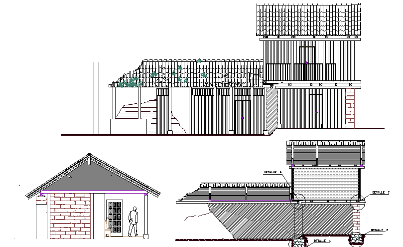 Full Construction Details of Residential House with Elevation dwg file