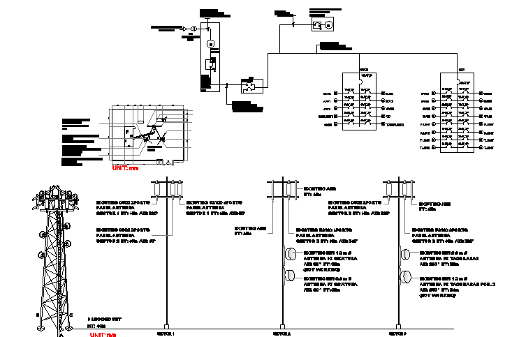 Full detailed electric installation detail of tower of Corella region dwg file