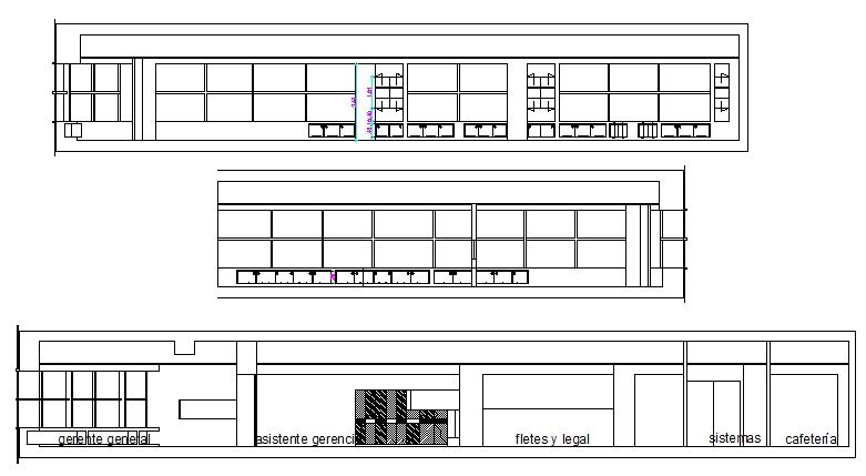 Full elevation and lateral section details of amplification corporate office dwg file