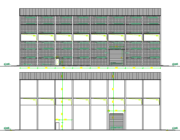 Full front and back side elevation of production house dwg file
