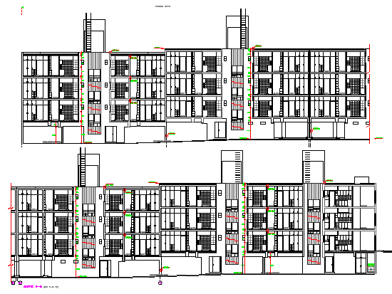 Full sectional details of residential apartment flats dwg file
