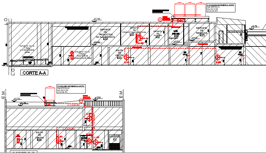 Full sectional view of industrial plant building design dwg file