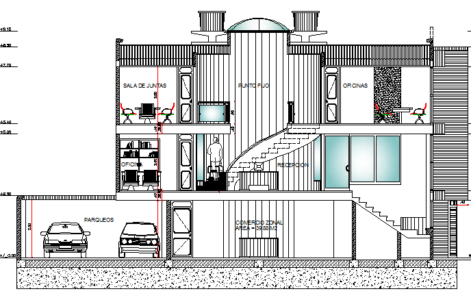 Full sectional view of office and shop building details dwg file