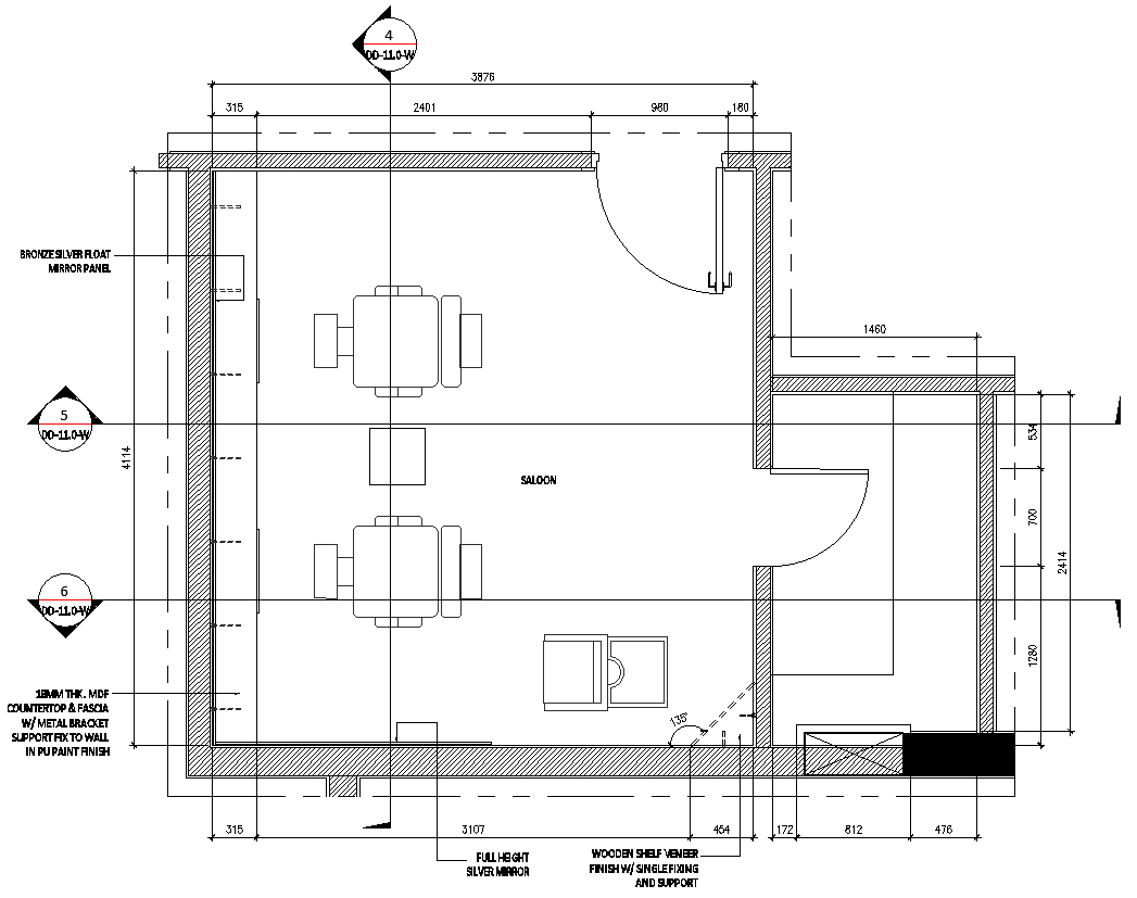 Full height silver mirror details dwg autocad drawing .