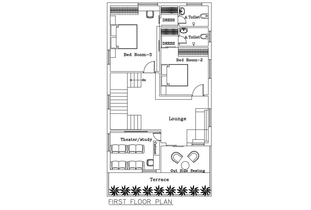 Fully Furnished 2 BHK First Floor Design AutoCAD File